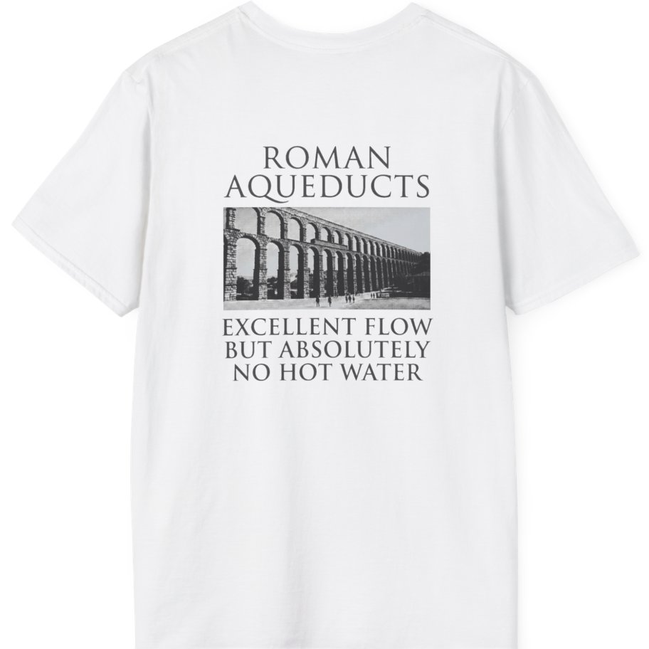 Roman Aqueducts Service Review Back Print T-Shirt - White back