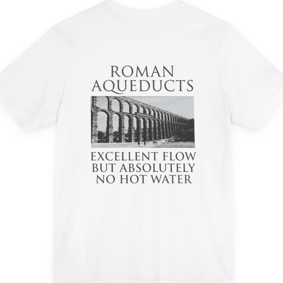 Roman Aqueducts Service Review Back Print Premium Tee - White back