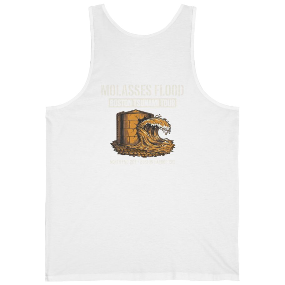 Boston Molasses Flood Tour Back Print Tank Top - White back