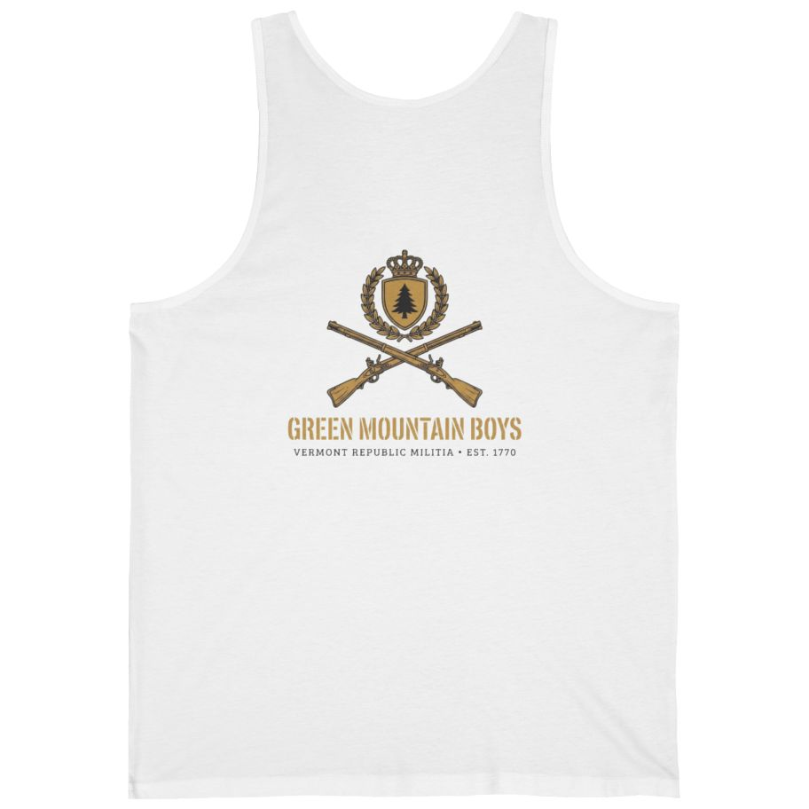 Green Mountain Boys Crest Back Print Tank Top - White back