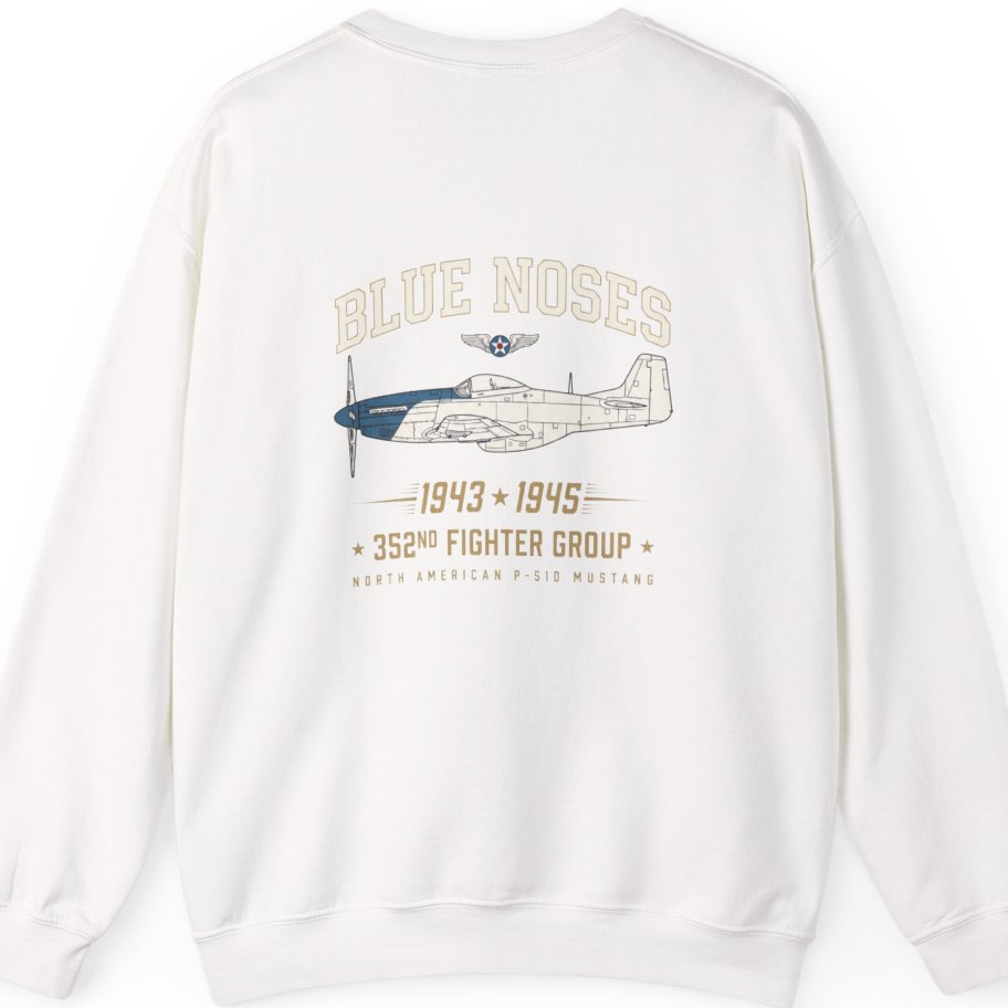 Blue Nosed Fighter Group Back Print Sweatshirt - White back