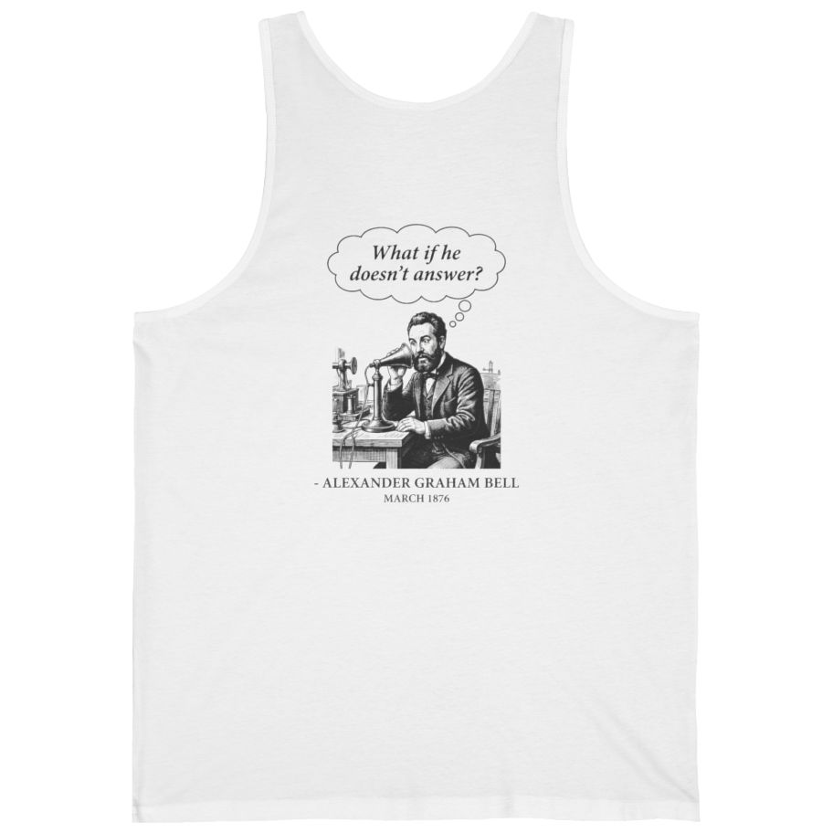 First Phone Call Panic Back Print Tank Top - White back