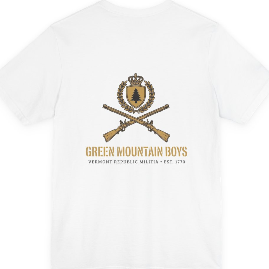Green Mountain Boys Crest Back Print Premium Tee - White back