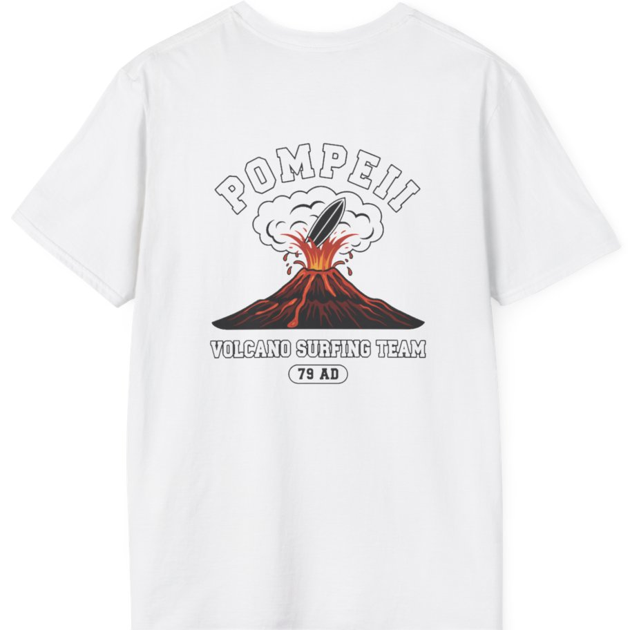 Pompeii Volcano Surfing Team Back Print T-Shirt - White back