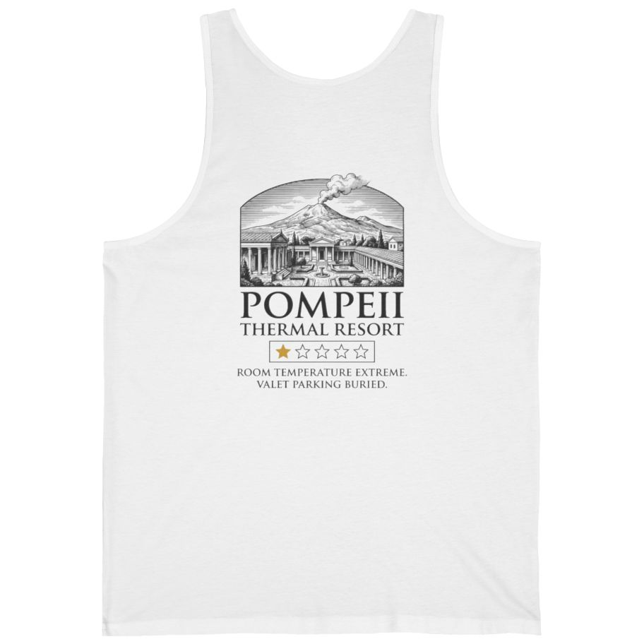 Pompeii Thermal Resort Back Print Tank Top - White back