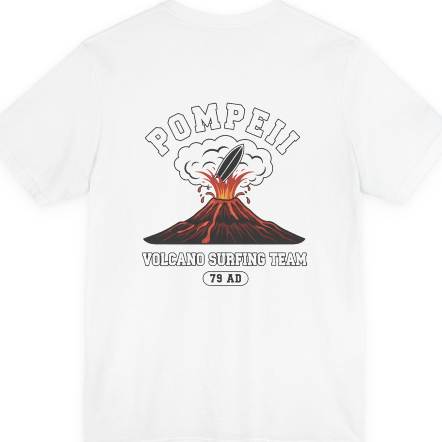 Pompeii Volcano Surfing Team Back Print Premium Tee - White back