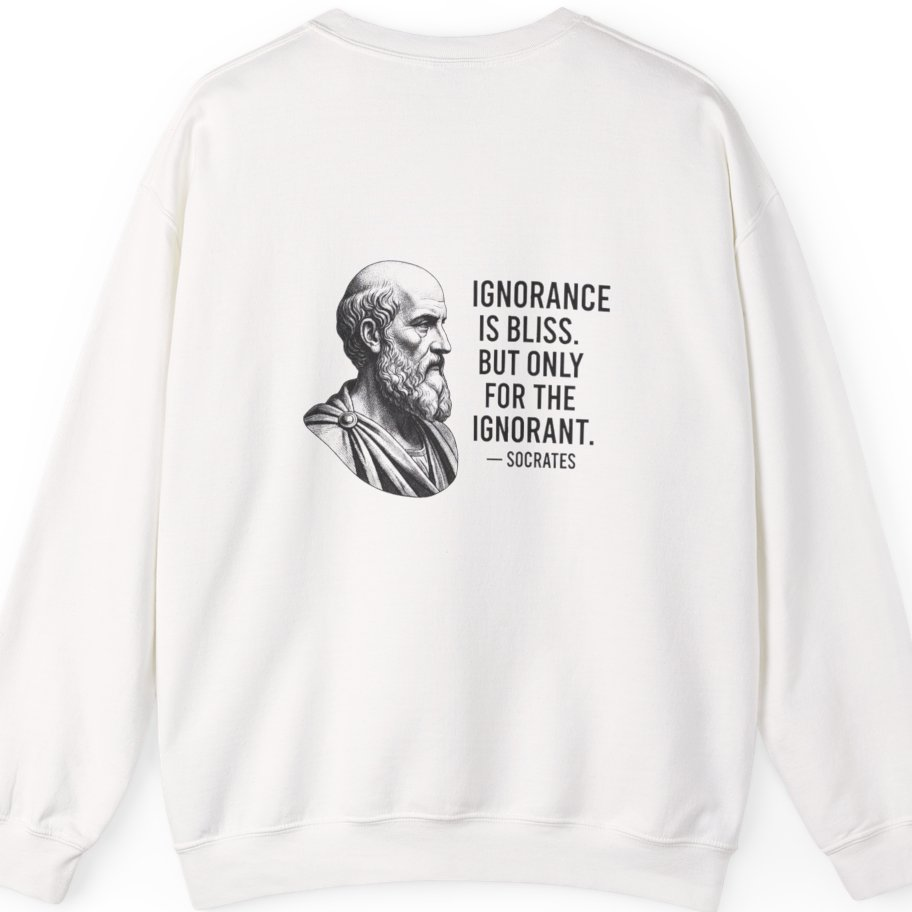 Socrates Ignorance Is Bliss Quote Back Print Sweatshirt - White back