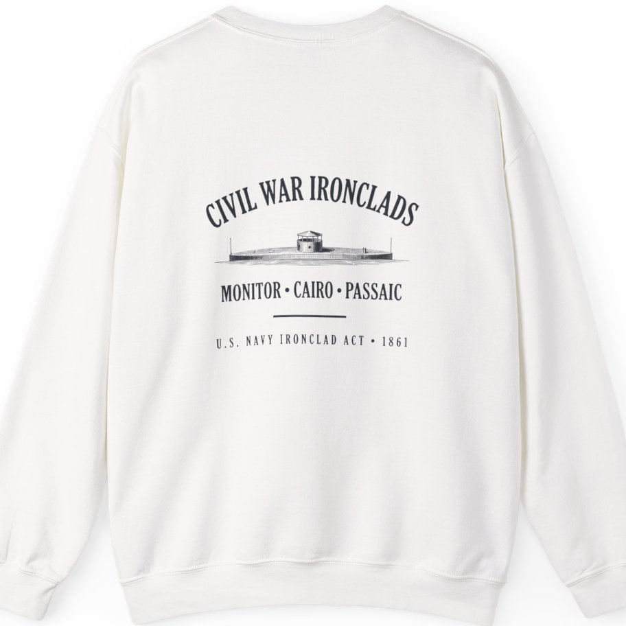 Civil War River Ironclads Back Print Sweatshirt - White back