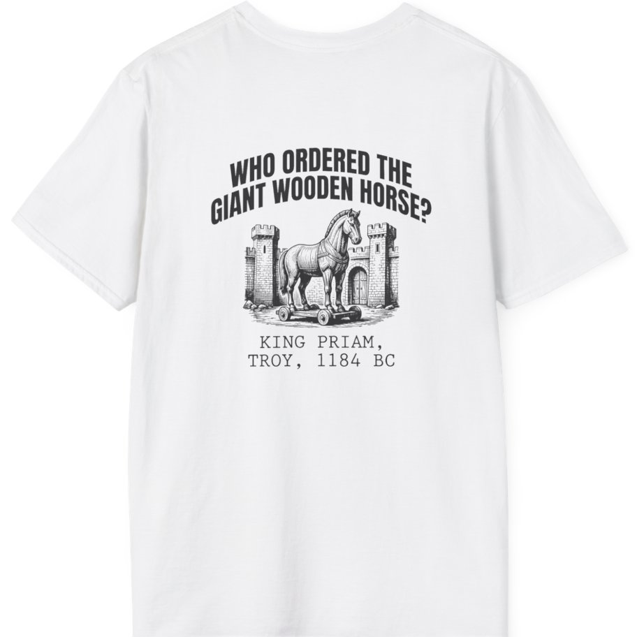 Trojan Wooden Horse Back Print T-Shirt - White back