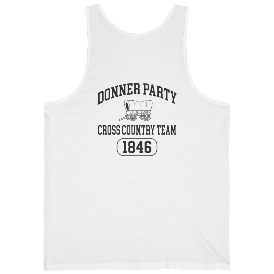 Donner Party Cross Country Team Back Print Tank Top - White back