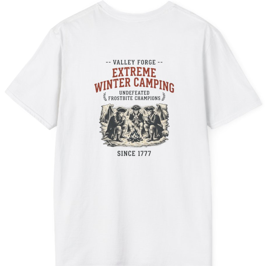 Valley Forge Winter Camping Back Print T-Shirt - White back