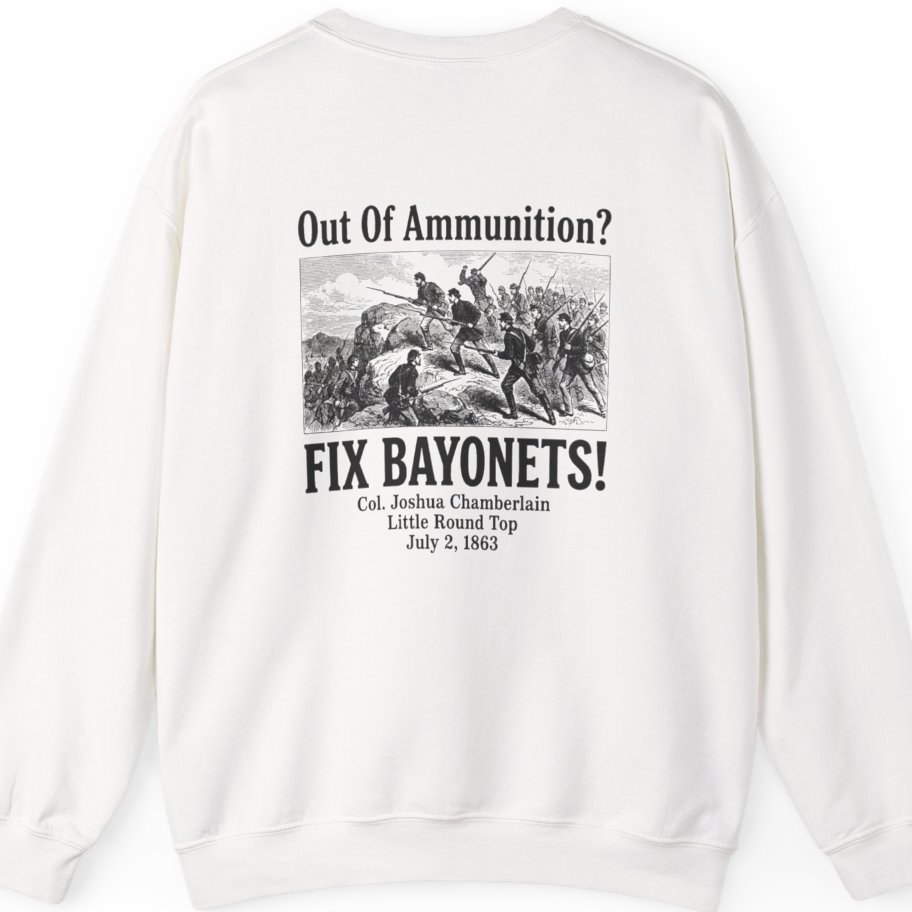 Out of Ammunition Fix Bayonets Back Print Sweatshirt - White back