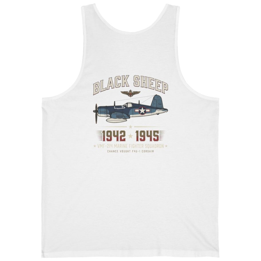 Black Sheep Squadron Crest Back Print Tank Top - White back