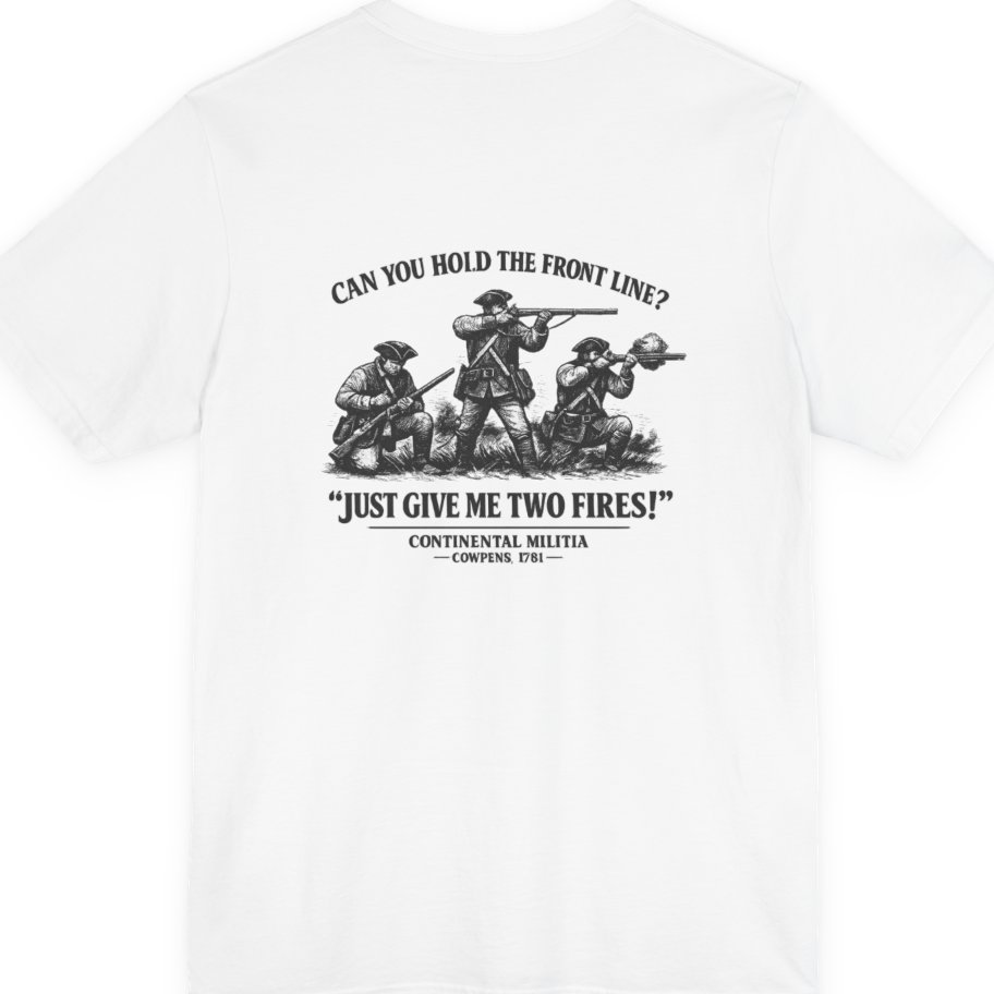 Continental Militia Two Fires Cowpens Back Print Premium Tee - White back