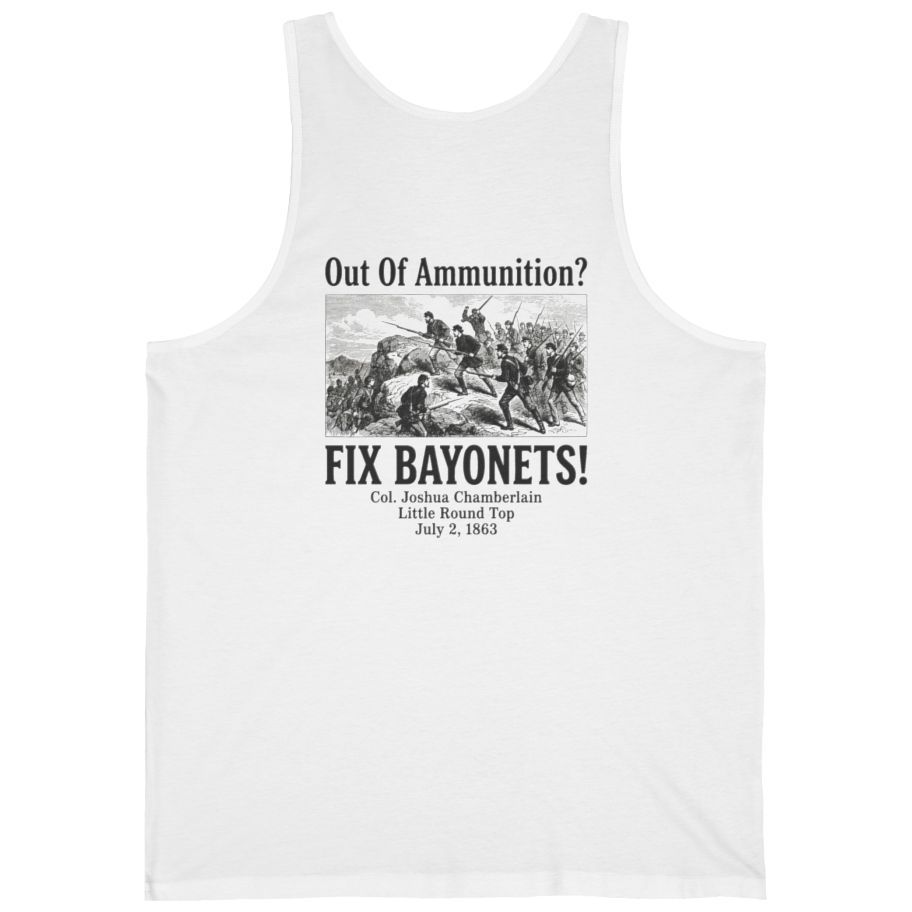 Out of Ammunition Fix Bayonets Back Print Tank Top - White back