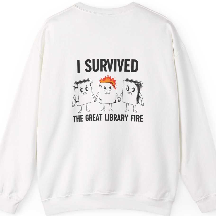 I Survived The Great Library Back Print Sweatshirt - White back