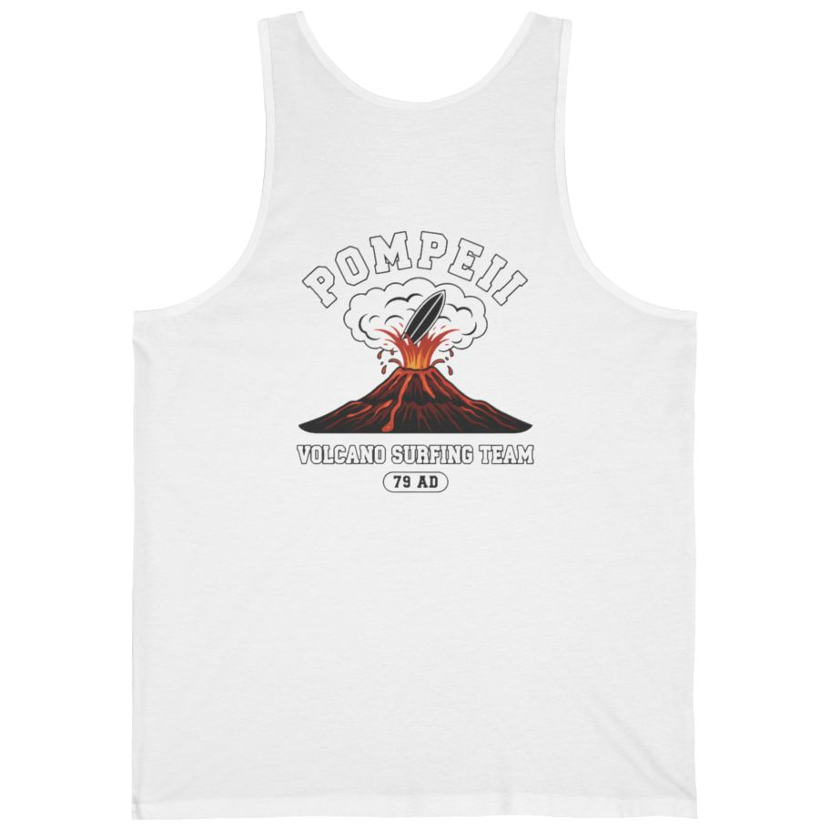 Pompeii Volcano Surfing Team Back Print Tank Top - White back