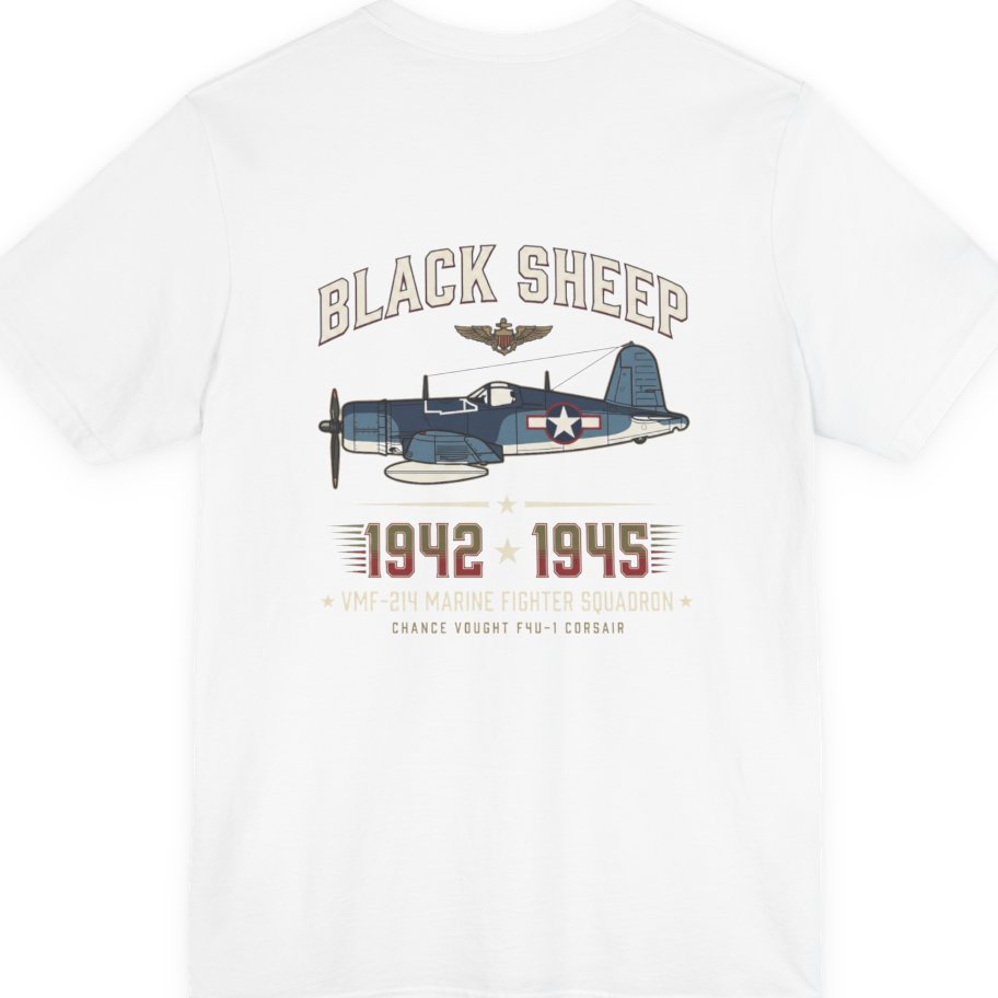Black Sheep Squadron Crest Back Print Premium Tee - White back