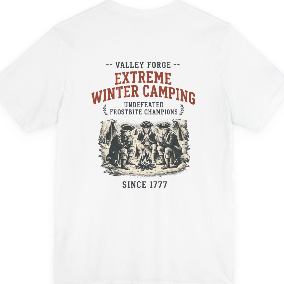 Valley Forge Winter Camping Back Print Premium Tee - White back