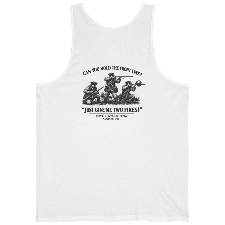 Continental Militia Two Fires Cowpens Back Print Tank Top - White back
