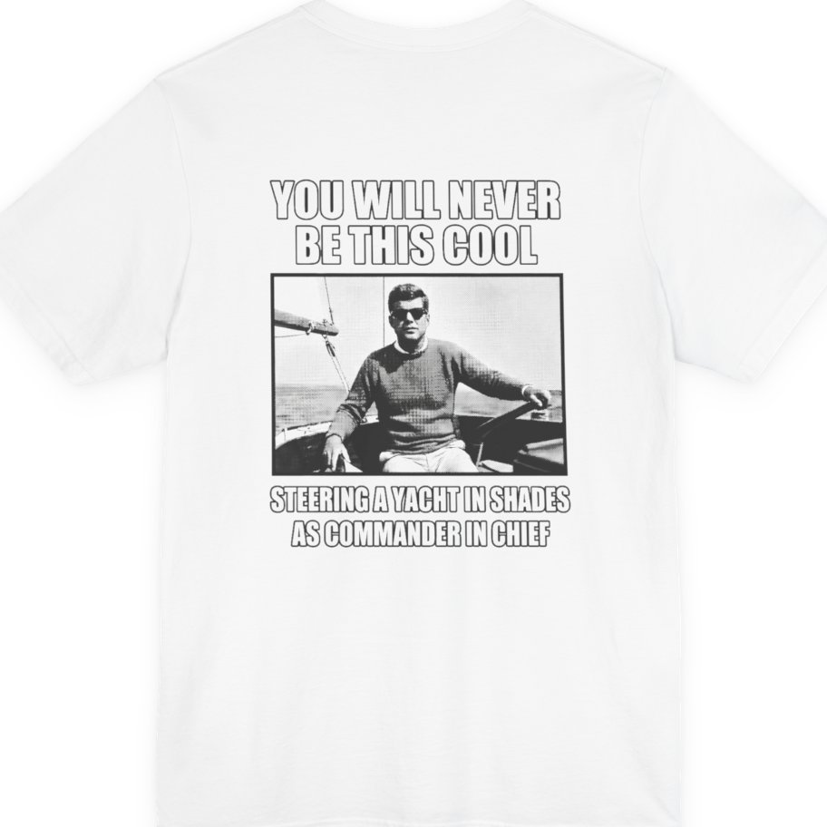 Jfk Yacht Sunglasses Flex Back Print Premium Tee - White back