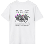 Four Horsemen Birthday Party Back Print T-Shirt - White back