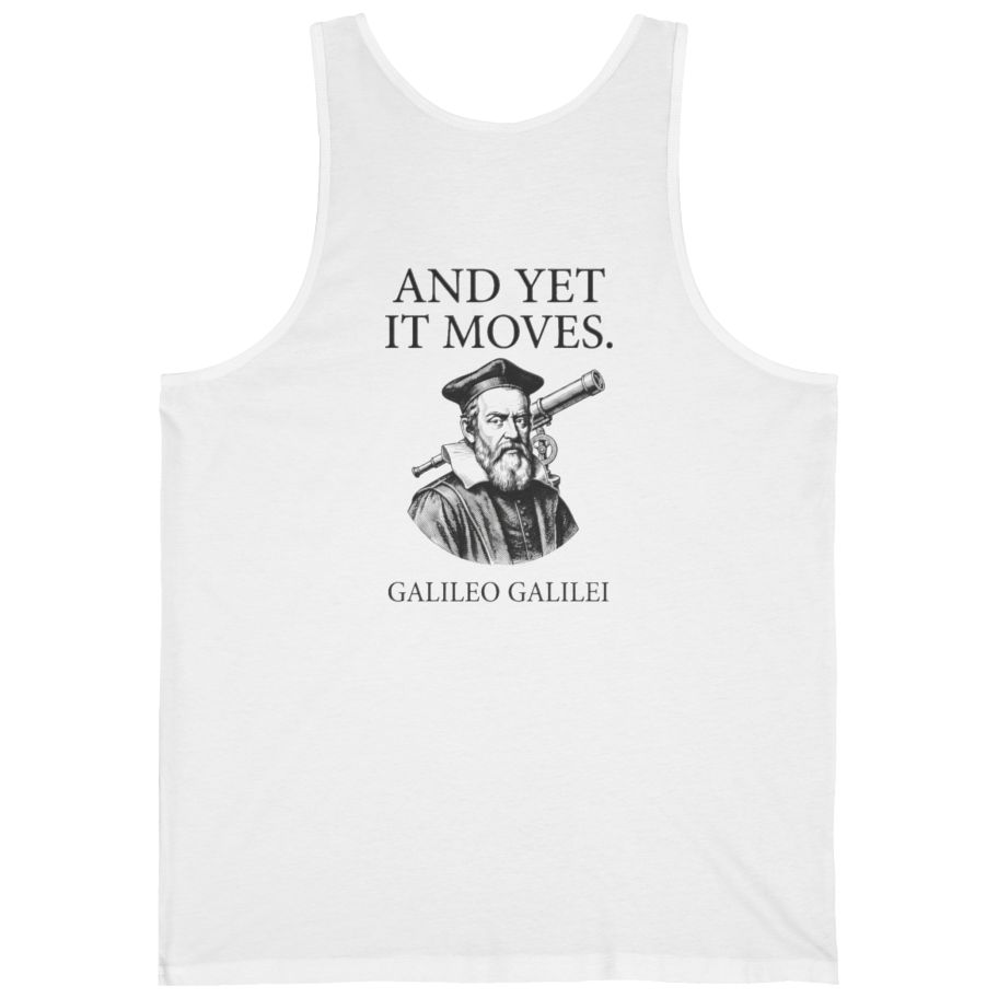 Galileo And Yet It Moves Back Print Tank Top - White back