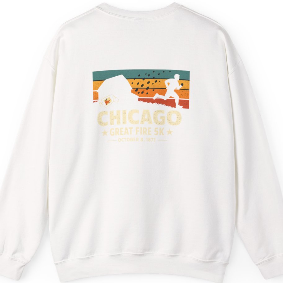Chicago Great Fire 5K Retro Back Print Sweatshirt - White back