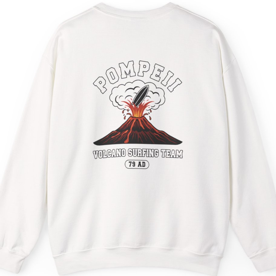 Pompeii Volcano Surfing Team Back Print Sweatshirt - White back