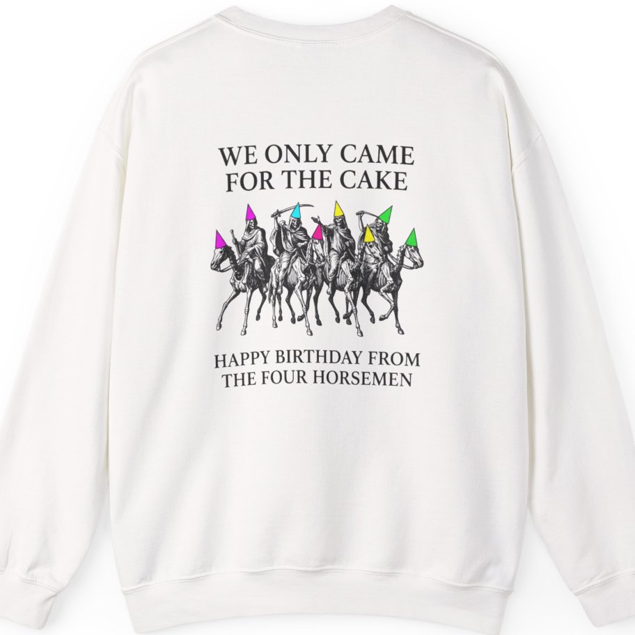 Four Horsemen Birthday Party Back Print Sweatshirt - White back