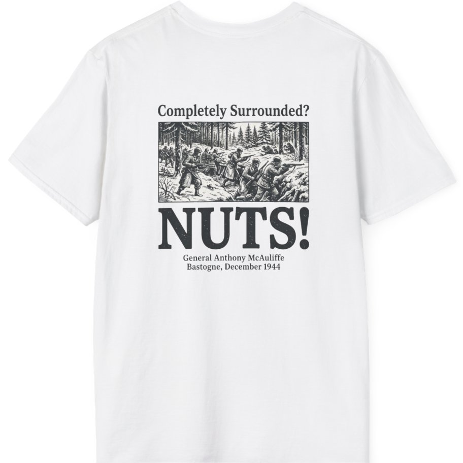 Bastogne Nuts Defiance Back Print T-Shirt - White back