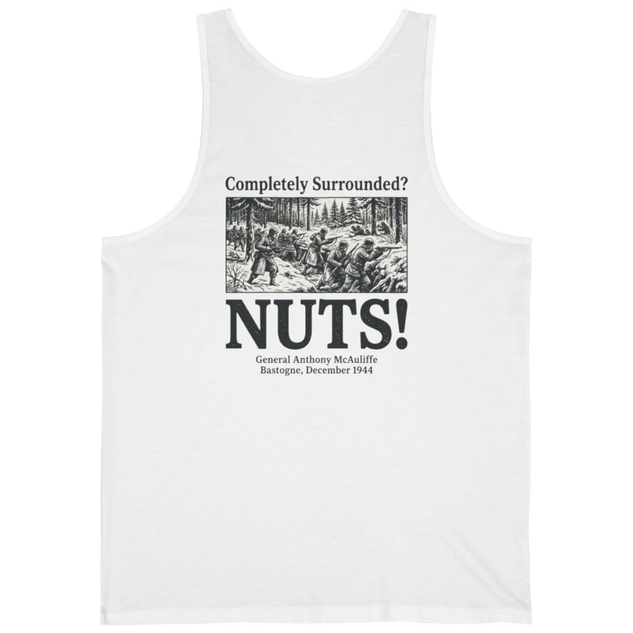 Bastogne Nuts Defiance Back Print Tank Top - White back
