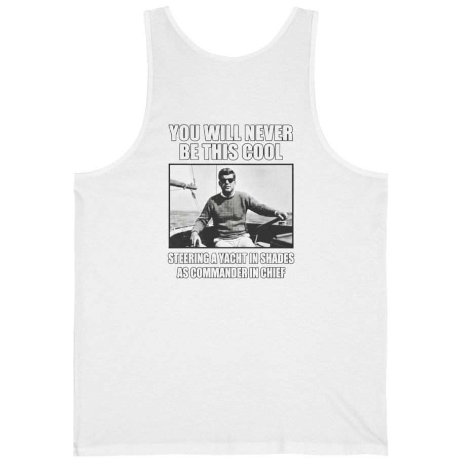 Jfk Yacht Sunglasses Flex Back Print Tank Top - White back
