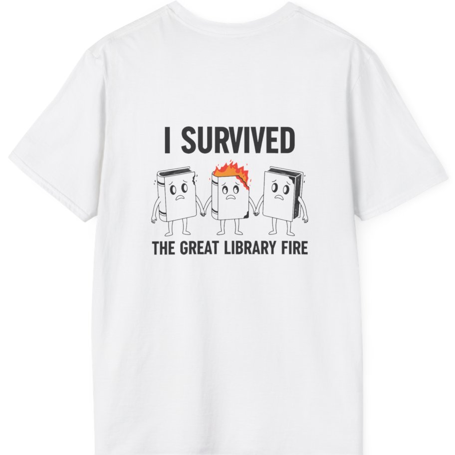 I Survived The Great Library Back Print T-Shirt - White back