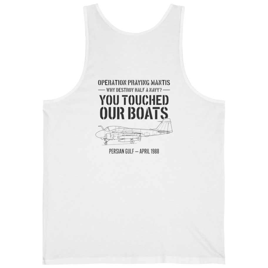 Operation Praying Mantis Back Print Tank Top - White back
