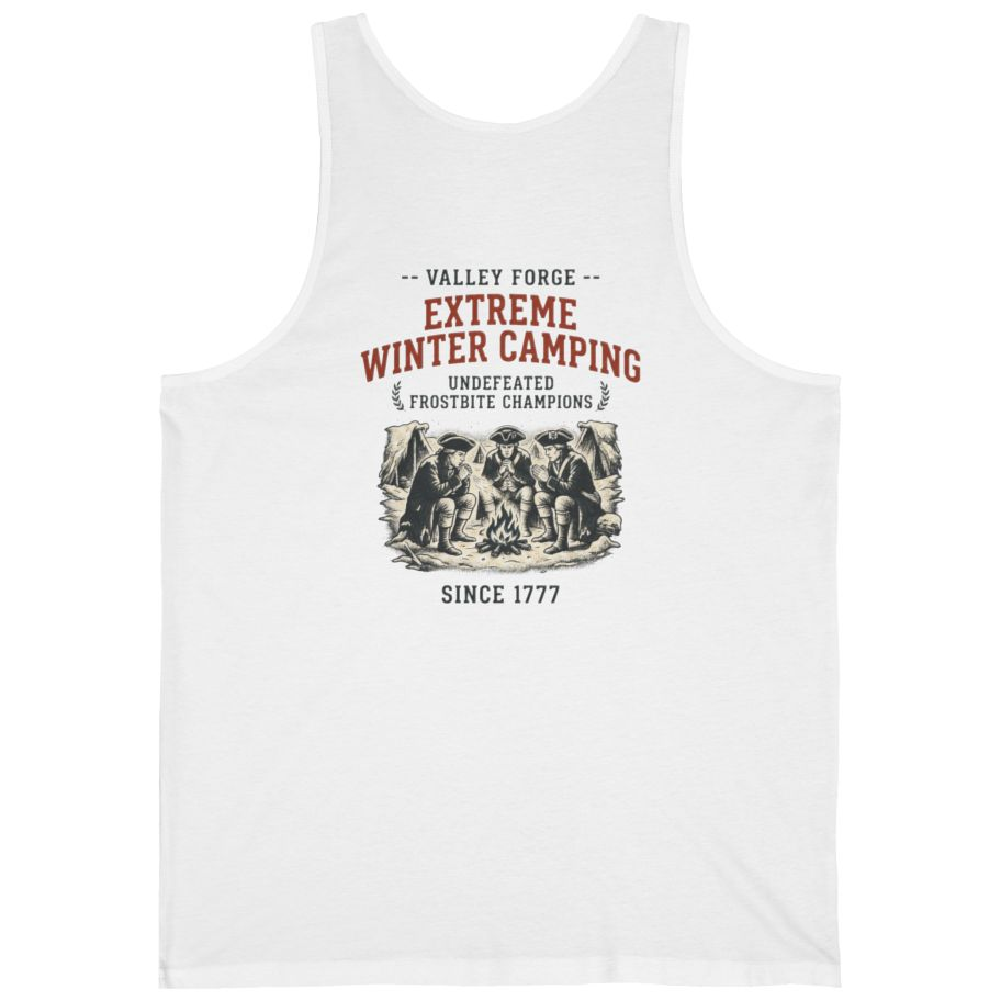 Valley Forge Winter Camping Back Print Tank Top - White back