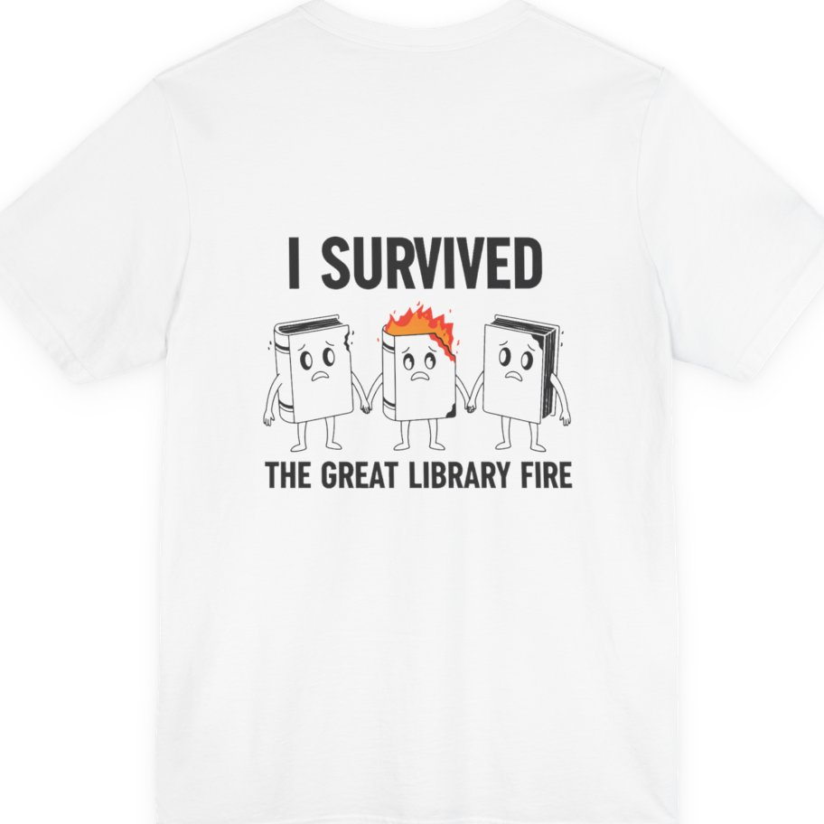 I Survived The Great Library Back Print Premium Tee - White back
