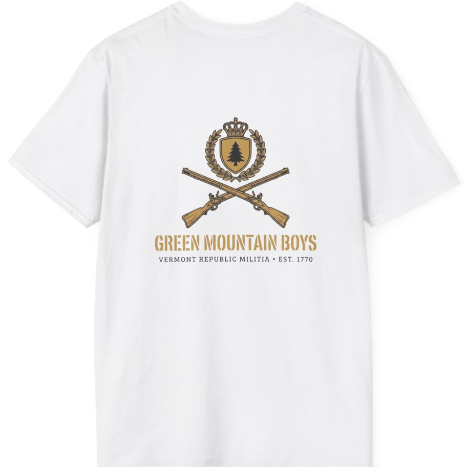 Green Mountain Boys Crest Back Print T-Shirt - White back