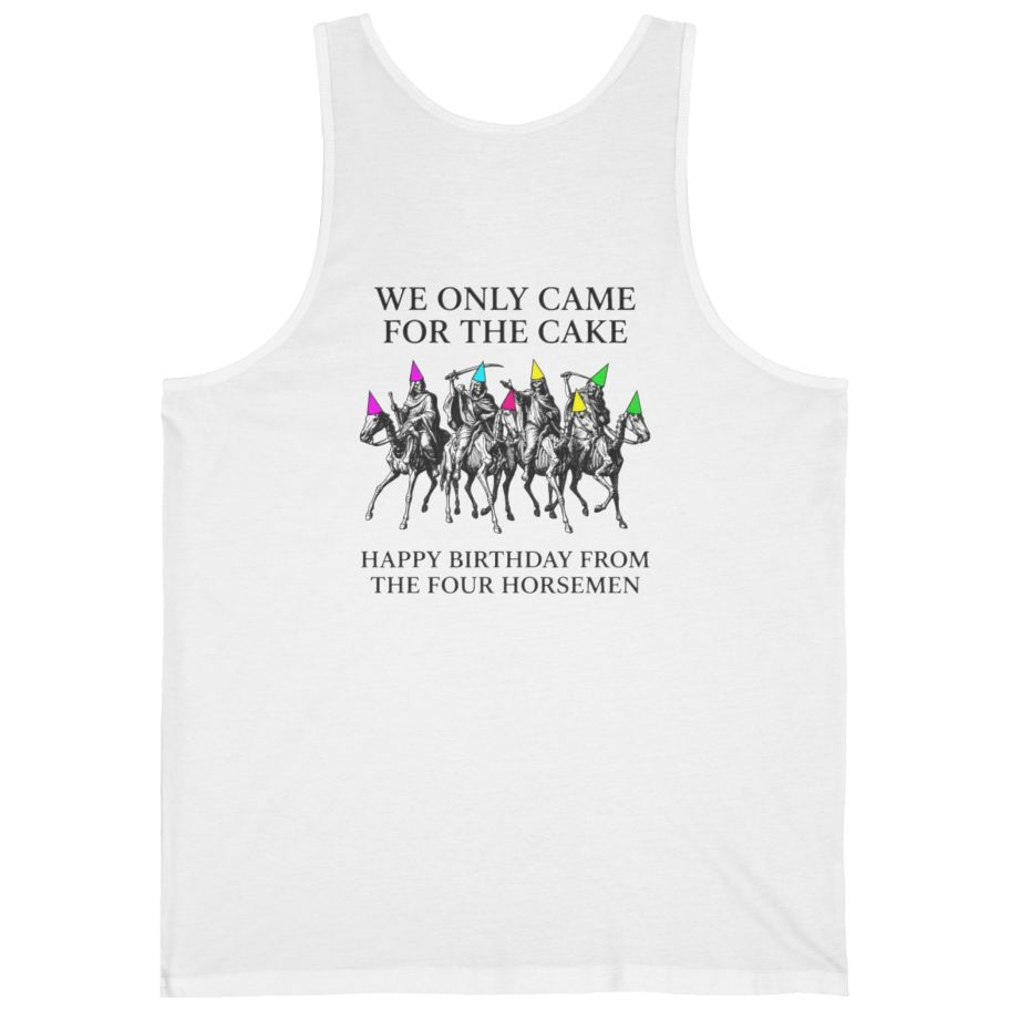 Four Horsemen Birthday Party Back Print Tank Top - White back