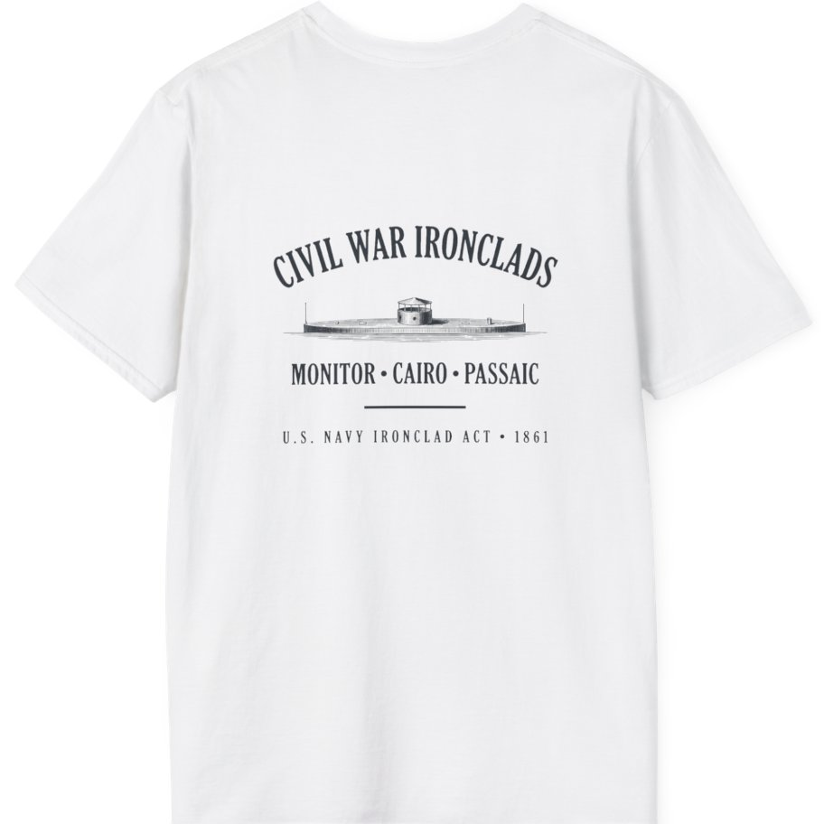 Civil War River Ironclads Back Print T-Shirt - White back