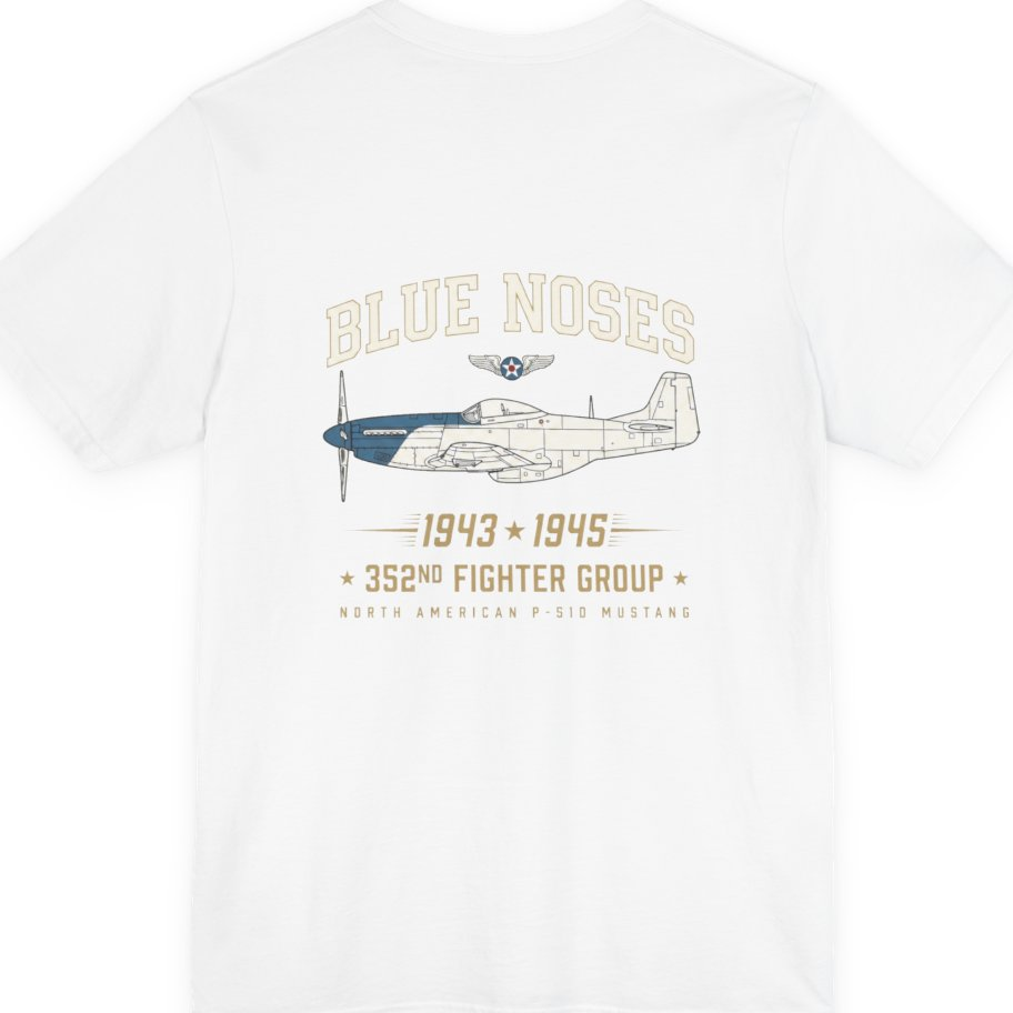 Blue Nosed Fighter Group Back Print Premium Tee - White back