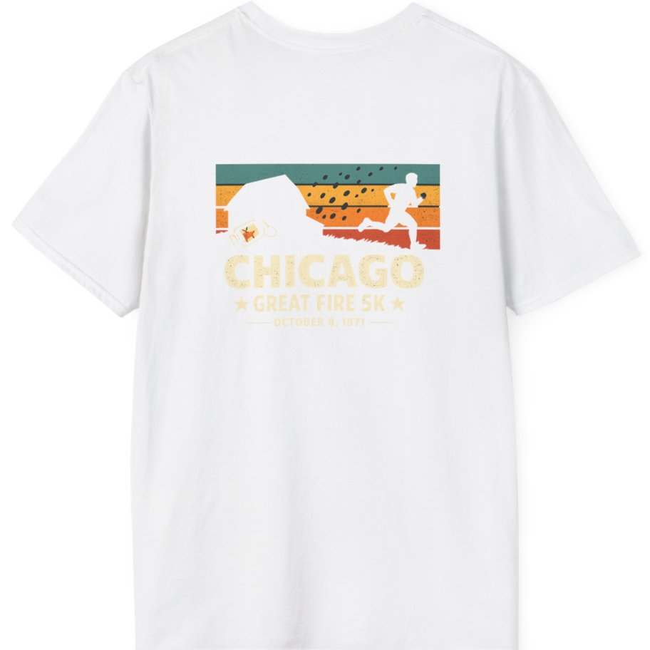 Chicago Great Fire 5K Retro Back Print T-Shirt - White back