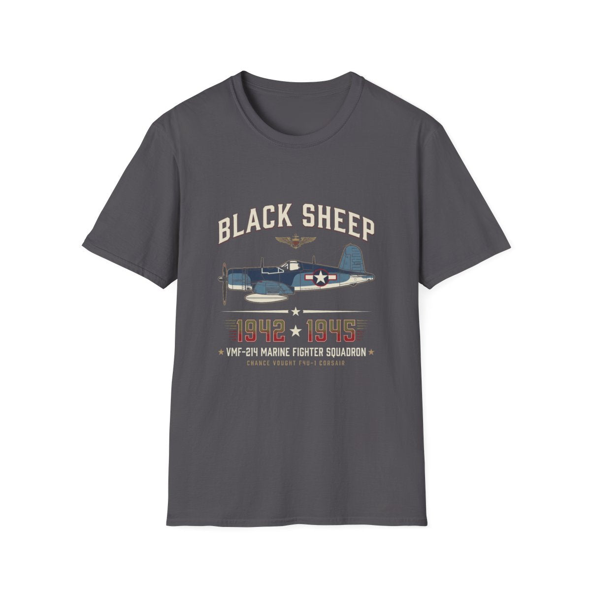 Black Sheep Squadron Crest T-Shirt - Charcoal front