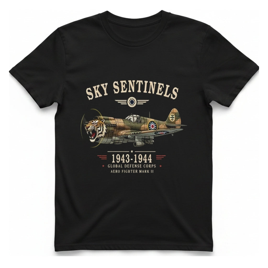 Sky Sentinels Fighter Plane T-Shirt - Black front