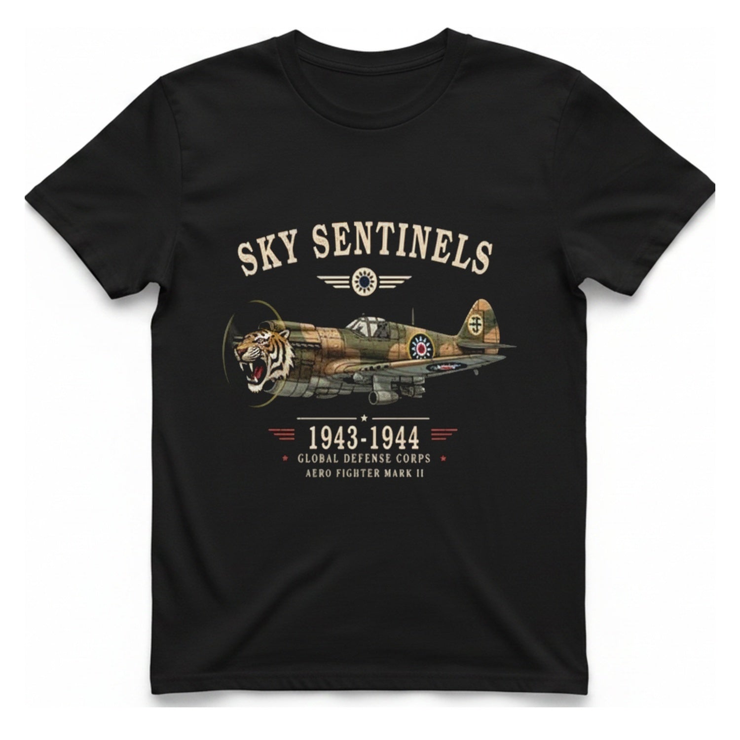 Sky Sentinels Fighter Plane T-Shirt - Black front