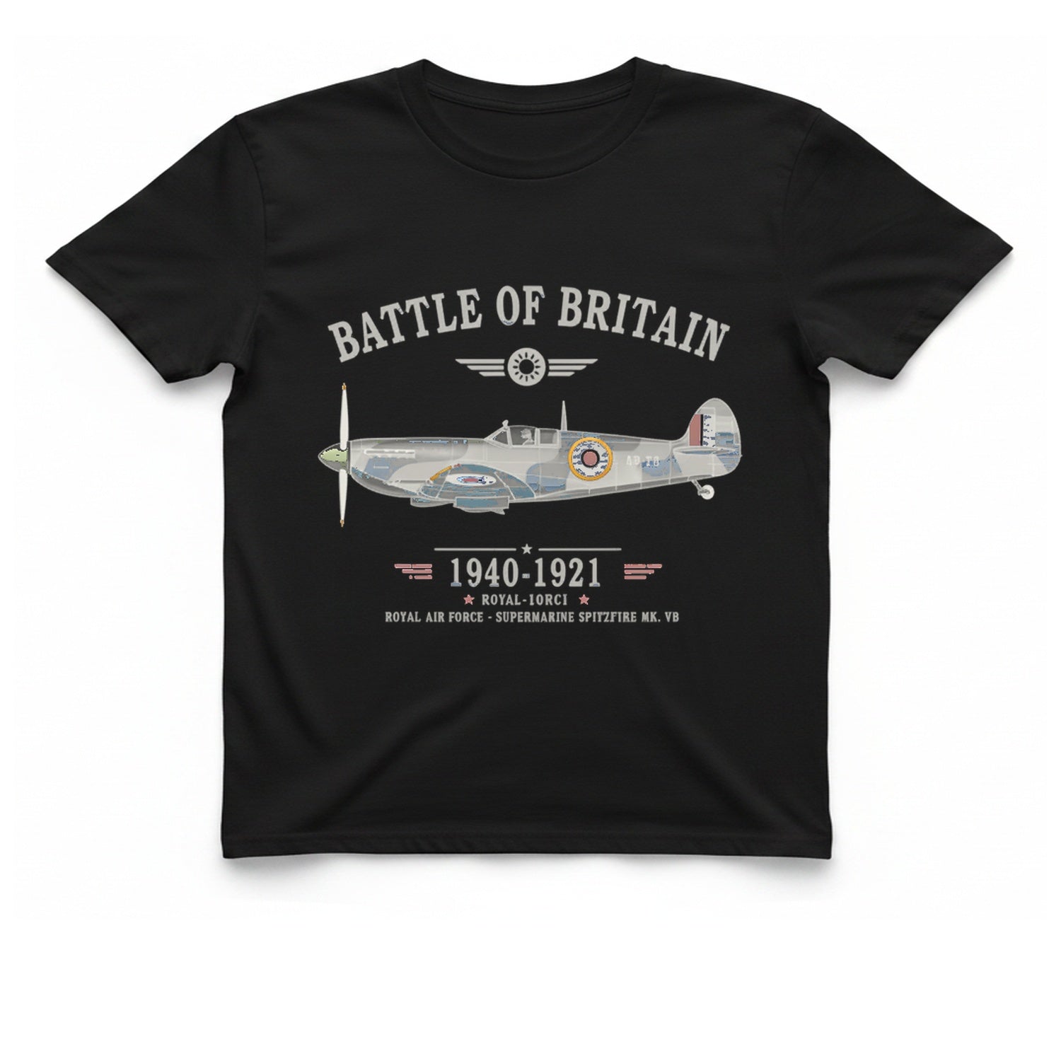 Battle of Britain Spitfire T-Shirt - Black front