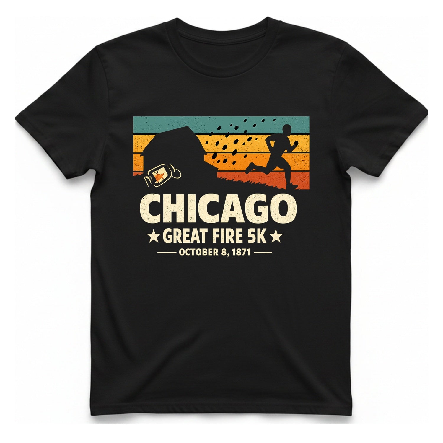 Chicago Great Fire 5K Retro T-Shirt - Black front