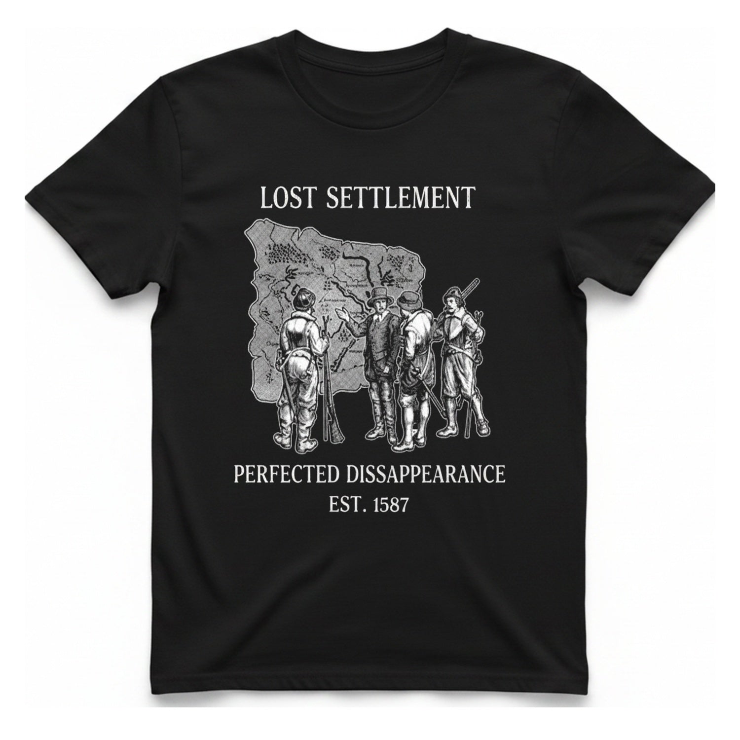 Lost Settlement Disappearance T-Shirt - Black front