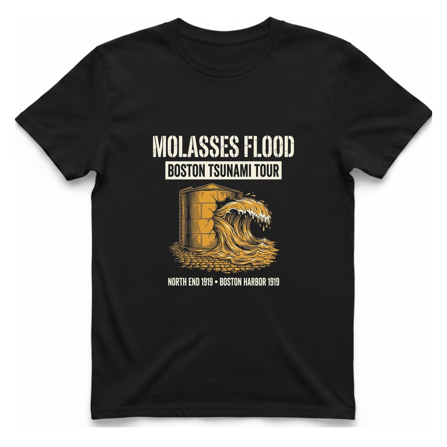 Boston Molasses Flood Tour T-Shirt - Black front