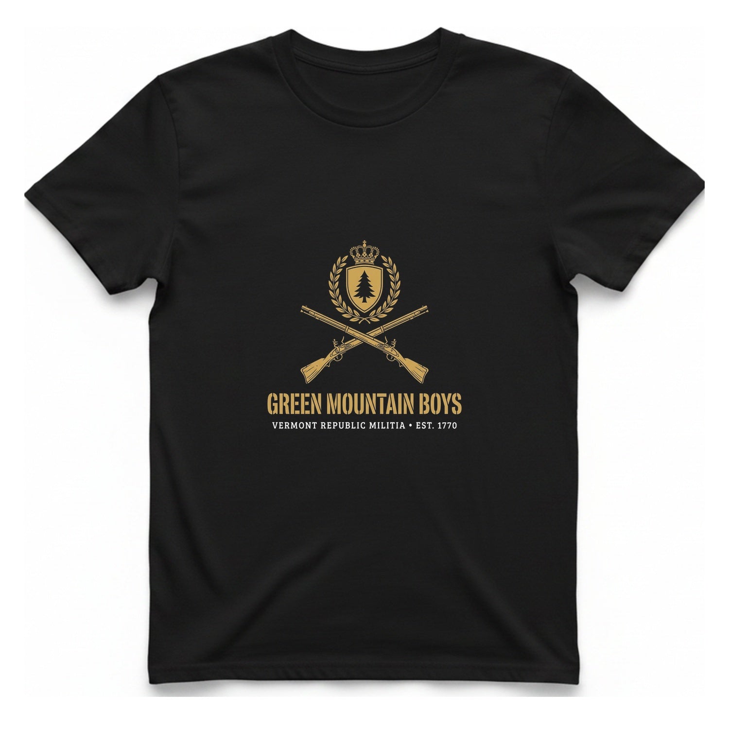 Green Mountain Boys Crest T-Shirt - Black front